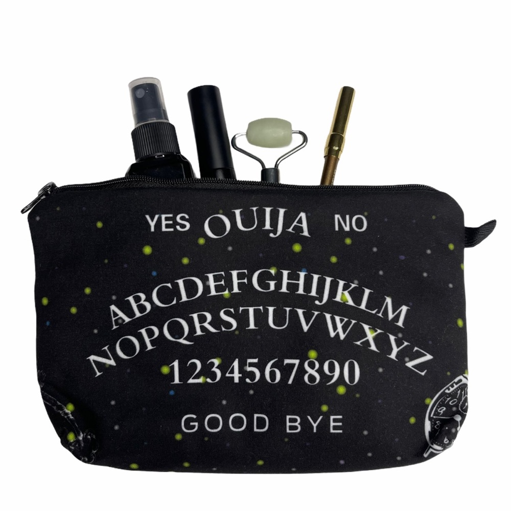 Makeup Bag Gothic Black Ouija Style Zip Up Horror - Picture 1 of 7